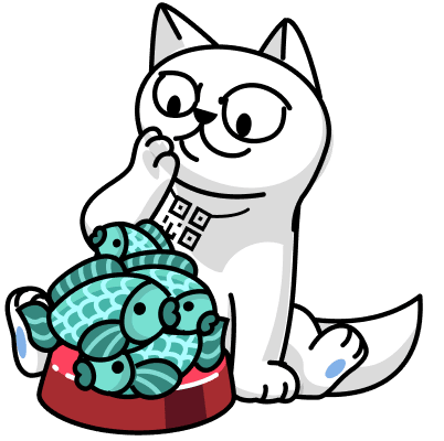cat anp a plate full of fish